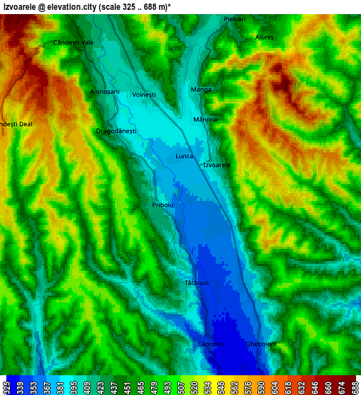 Zoom OUT 2x Izvoarele, Romania elevation map