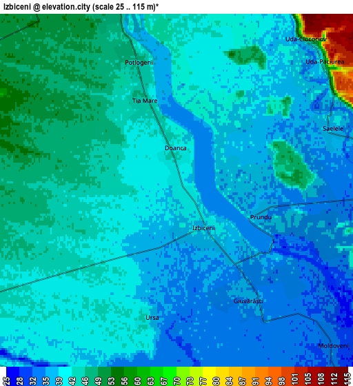 Zoom OUT 2x Izbiceni, Romania elevation map