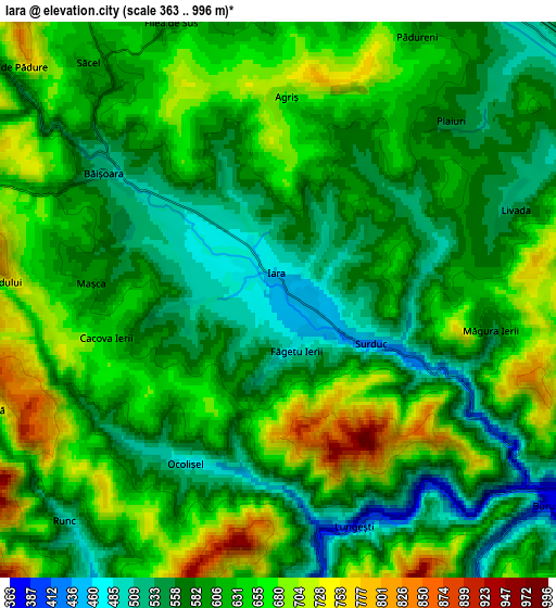 Zoom OUT 2x Iara, Romania elevation map