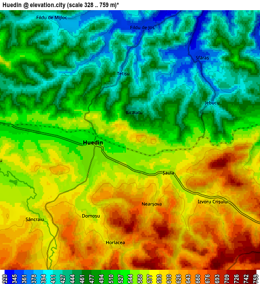 Zoom OUT 2x Huedin, Romania elevation map