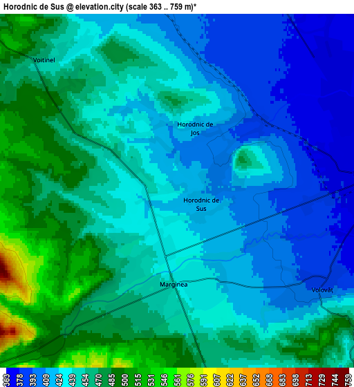 Zoom OUT 2x Horodnic de Sus, Romania elevation map