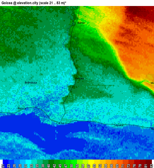 Zoom OUT 2x Goicea, Romania elevation map