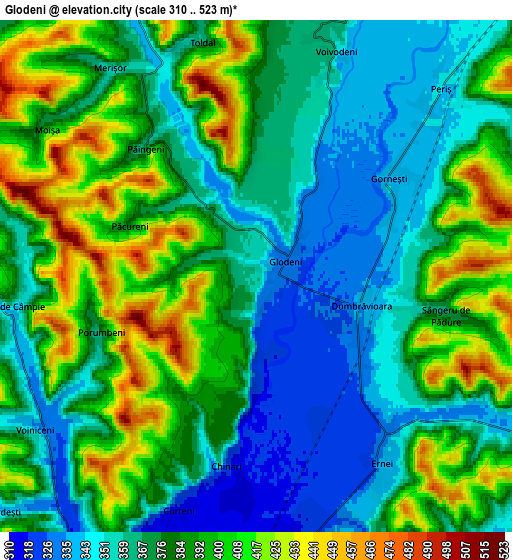 Zoom OUT 2x Glodeni, Romania elevation map
