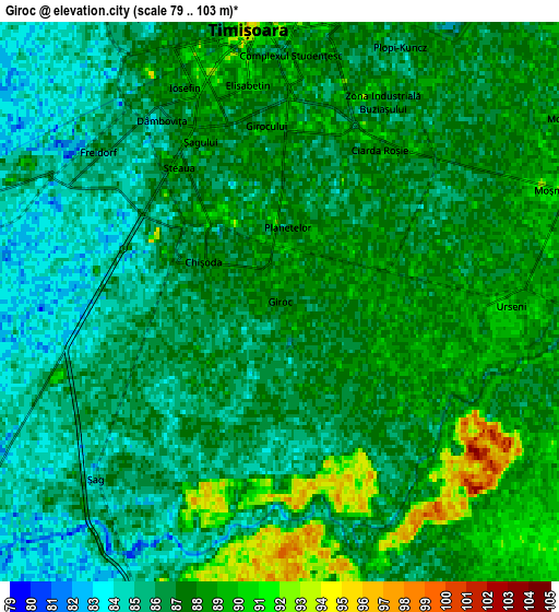 Zoom OUT 2x Giroc, Romania elevation map