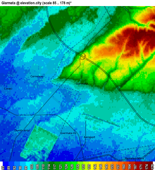 Zoom OUT 2x Giarmata, Romania elevation map