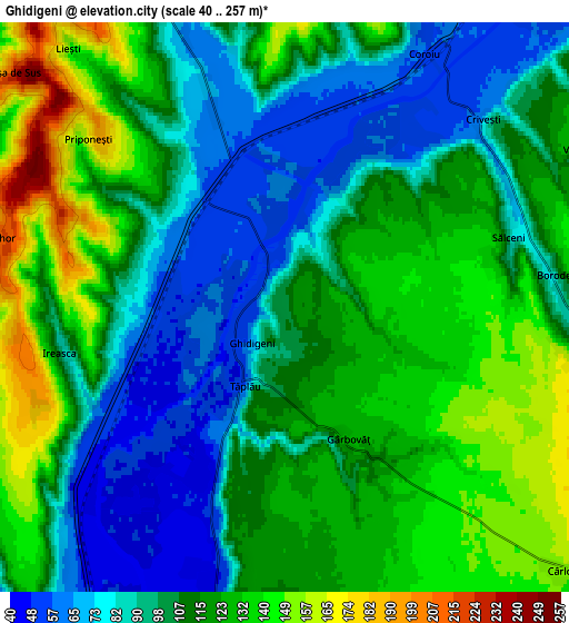 Zoom OUT 2x Ghidigeni, Romania elevation map