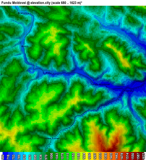 Zoom OUT 2x Fundu Moldovei, Romania elevation map