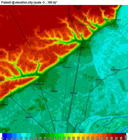 Zoom OUT 2x Frăteşti, Romania elevation map