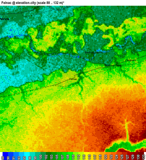 Zoom OUT 2x Felnac, Romania elevation map