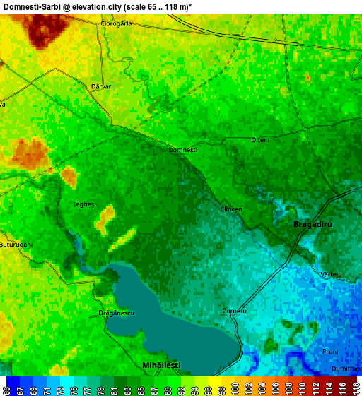 Zoom OUT 2x Domneşti-Sârbi, Romania elevation map