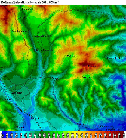 Zoom OUT 2x Doftana, Romania elevation map