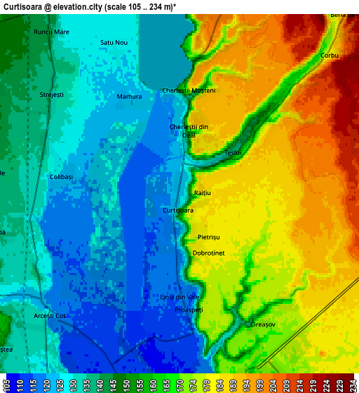Zoom OUT 2x Curtişoara, Romania elevation map