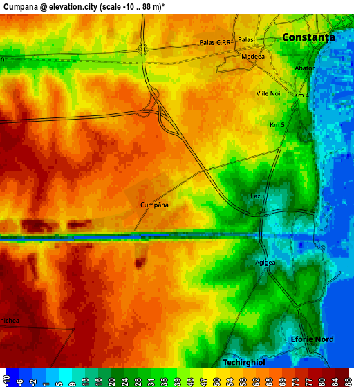 Zoom OUT 2x Cumpăna, Romania elevation map