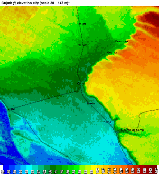 Zoom OUT 2x Cujmir, Romania elevation map
