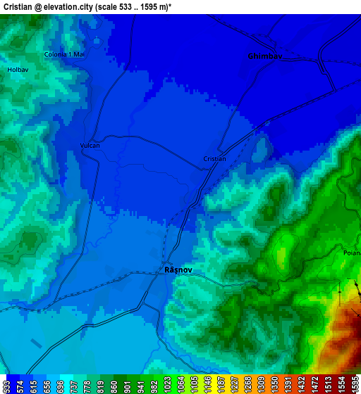 Zoom OUT 2x Cristian, Romania elevation map