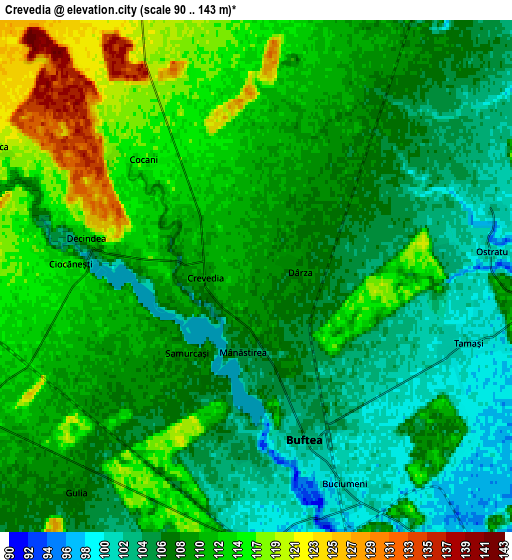 Zoom OUT 2x Crevedia, Romania elevation map