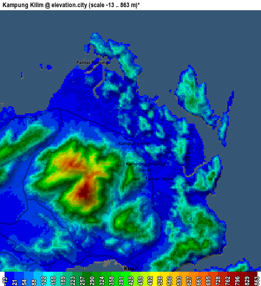 Zoom OUT 2x Kampung Kilim, Malaysia elevation map