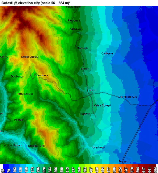 Zoom OUT 2x Coteşti, Romania elevation map