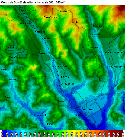 Zoom OUT 2x Cornu de Sus, Romania elevation map