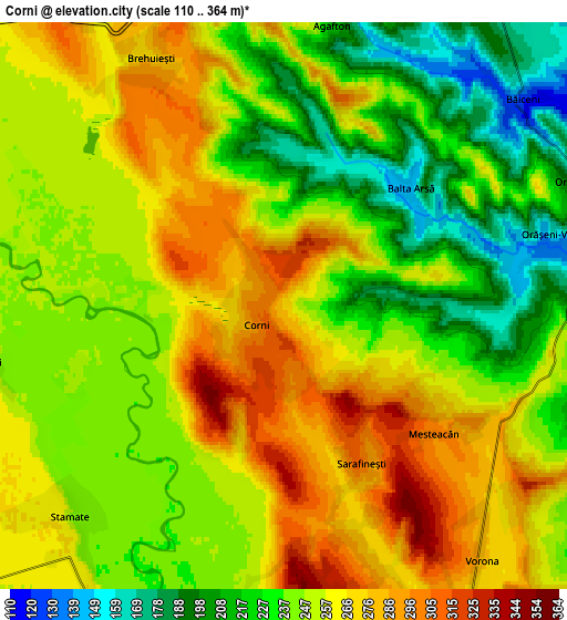 Zoom OUT 2x Corni, Romania elevation map