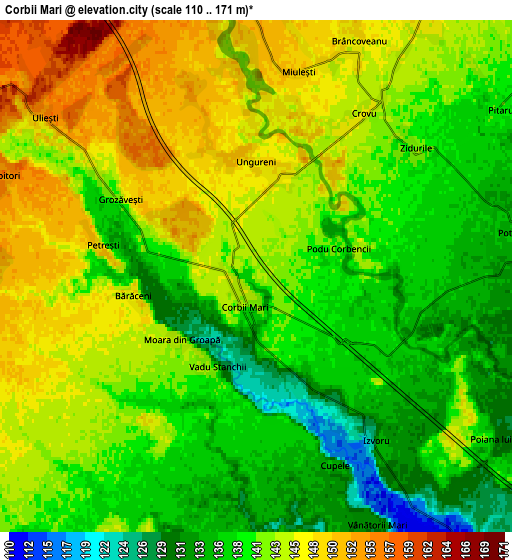 Zoom OUT 2x Corbii Mari, Romania elevation map