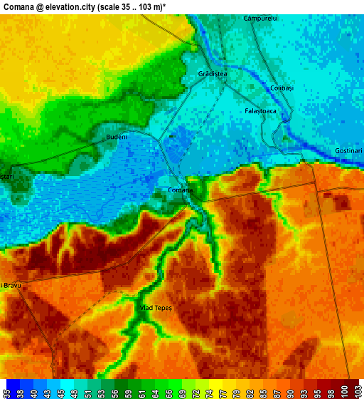 Zoom OUT 2x Comana, Romania elevation map