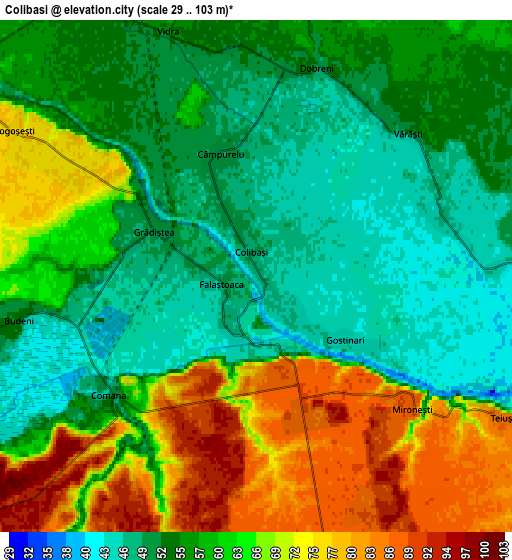 Zoom OUT 2x Colibaşi, Romania elevation map