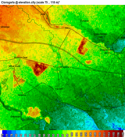 Zoom OUT 2x Ciorogârla, Romania elevation map