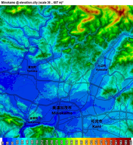 Zoom OUT 2x Minokamo, Japan elevation map