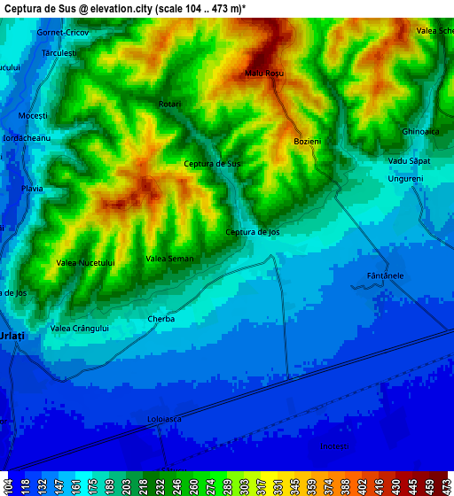 Zoom OUT 2x Ceptura de Sus, Romania elevation map