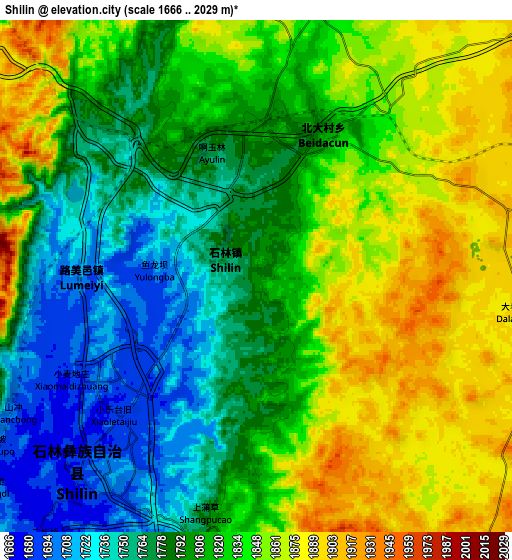 Zoom OUT 2x Shilin, China elevation map