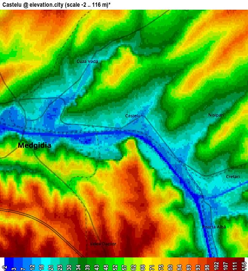 Zoom OUT 2x Castelu, Romania elevation map