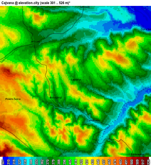 Zoom OUT 2x Cajvana, Romania elevation map