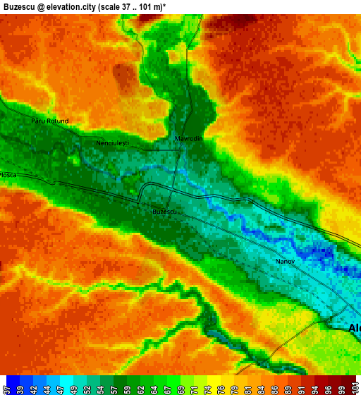 Zoom OUT 2x Buzescu, Romania elevation map