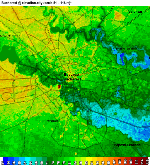 Zoom OUT 2x Bucharest, Romania elevation map
