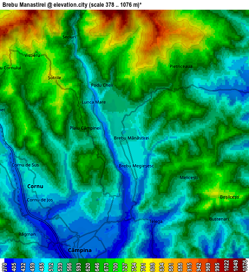 Zoom OUT 2x Brebu Mânăstirei, Romania elevation map