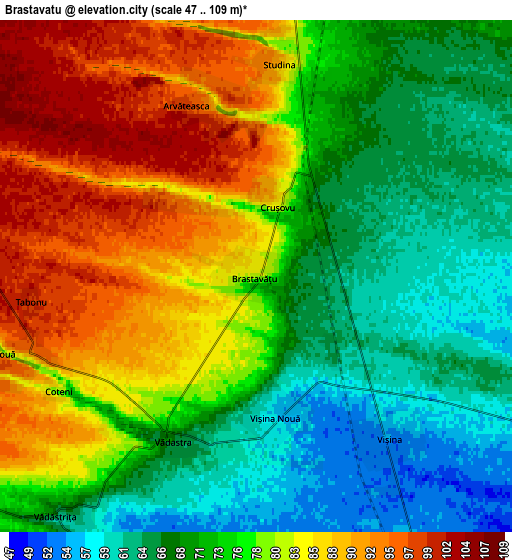 Zoom OUT 2x Brastavățu, Romania elevation map