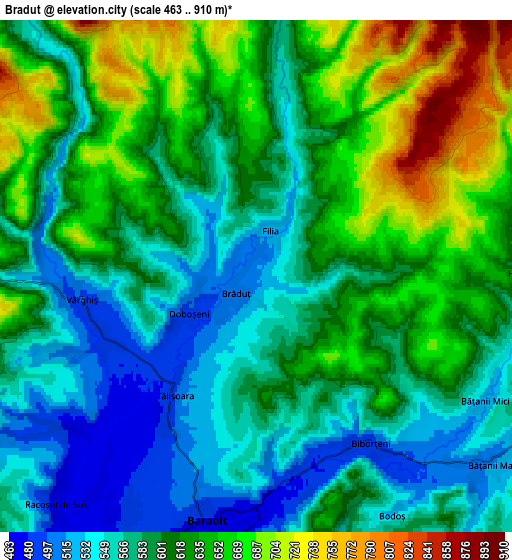 Zoom OUT 2x Brăduţ, Romania elevation map