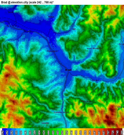 Zoom OUT 2x Brad, Romania elevation map
