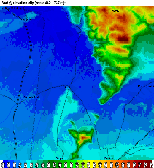 Zoom OUT 2x Bod, Romania elevation map