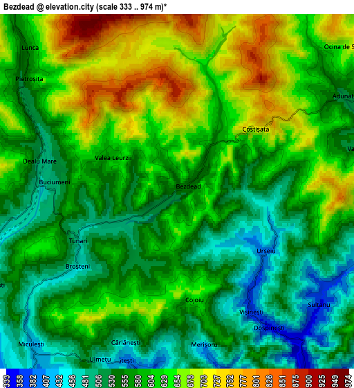 Zoom OUT 2x Bezdead, Romania elevation map