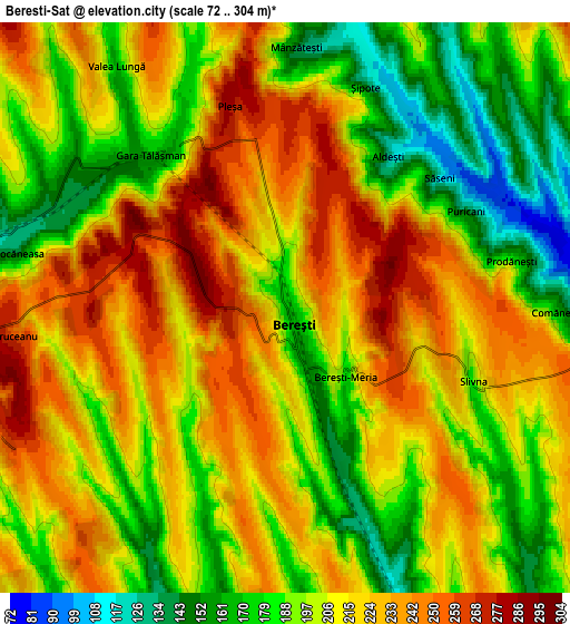 Zoom OUT 2x Bereşti-Sat, Romania elevation map