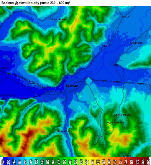 Zoom OUT 2x Beclean, Romania elevation map