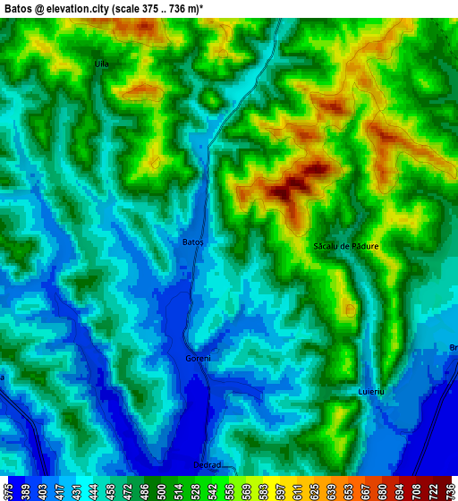 Zoom OUT 2x Batoş, Romania elevation map