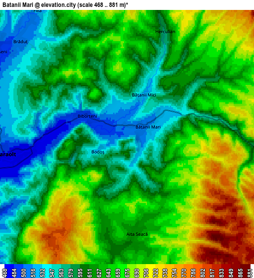 Zoom OUT 2x Băţanii Mari, Romania elevation map