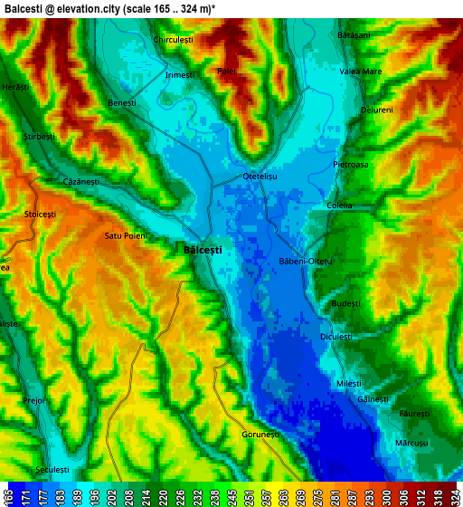 Zoom OUT 2x Bălceşti, Romania elevation map