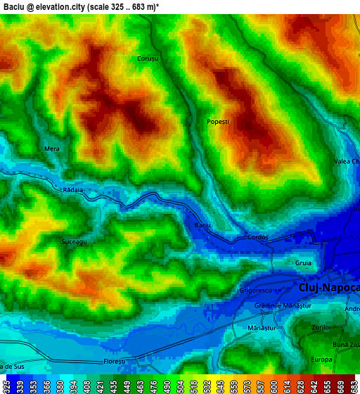 Zoom OUT 2x Baciu, Romania elevation map