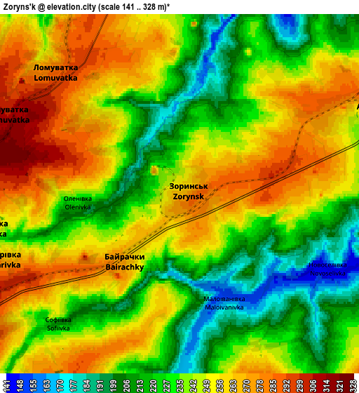 Zoom OUT 2x Zoryns’k, Ukraine elevation map