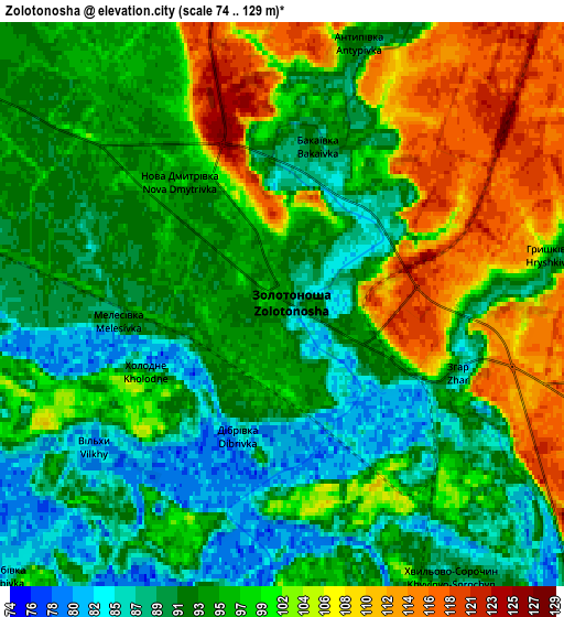 Zoom OUT 2x Zolotonosha, Ukraine elevation map