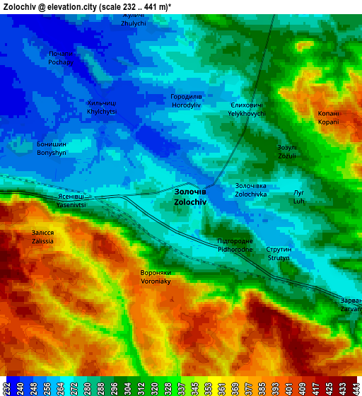 Zoom OUT 2x Zolochiv, Ukraine elevation map